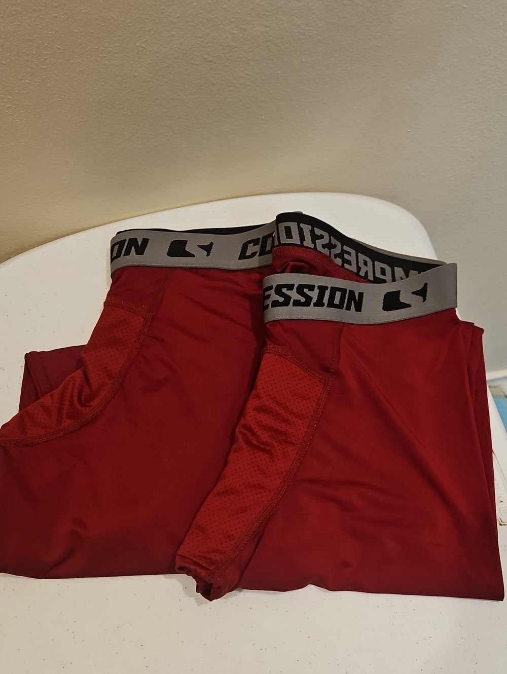 Mens Red Athletic Compression Tights- 2 Pair